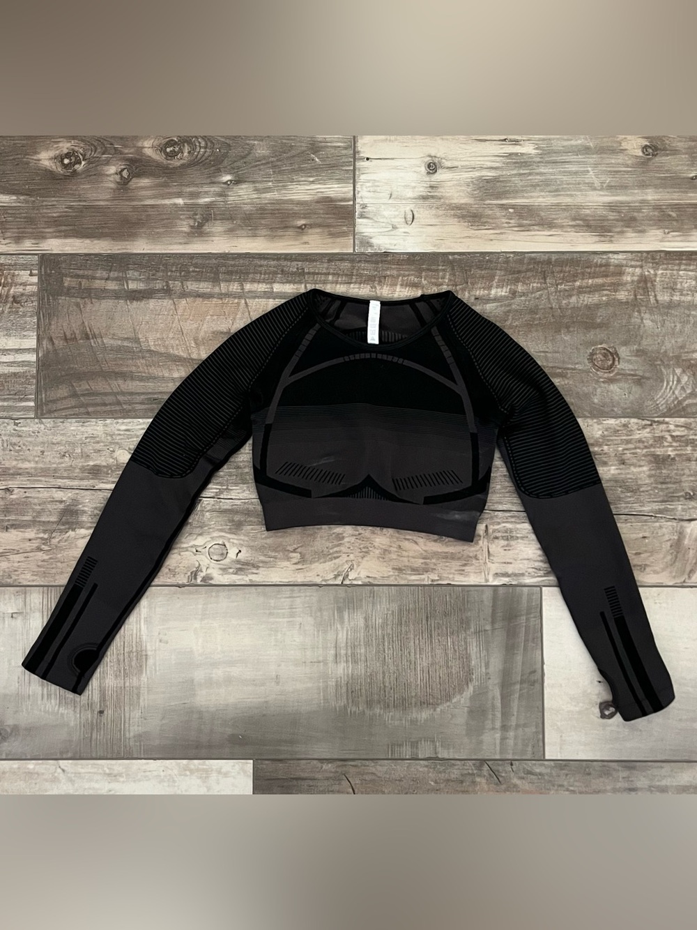 Long Sleeve Crop Top with Geometric Patterning